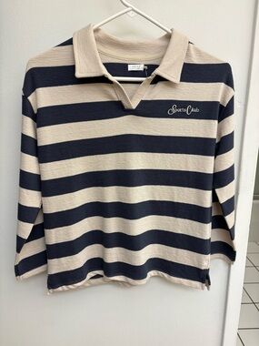 NEXT Striped Rugby Polo in Navy and Cream